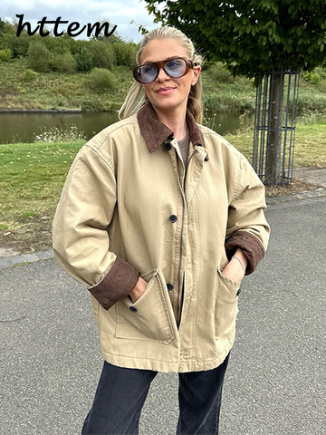 Sonicelife Casual Patchwork Cargo Jacket Women Contrast Lapel Single Breasted Pocket Full Sleeve Coat 2024 Autumn Winter Lady Retro Outwear
