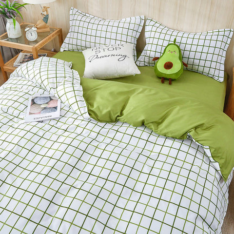 Sonicelife Classic Bedding Set Hot Sale Plaid Green Ins Single Queen Size Duvet Cover No Filler Flat Sheet Pillowcase Home Hotel Bed Linens