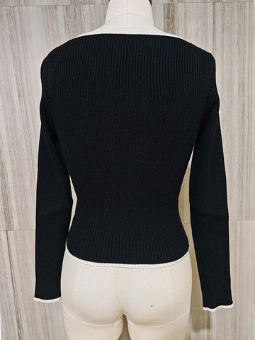 christmas outfit Sonicelife Long Sleeves Skinny Pleated Split-Joint V-Neck Sweater Tops