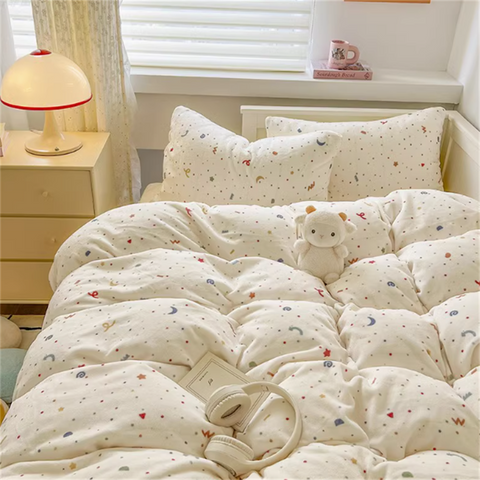 Sonicelife Ins Milk Velvet Bedding Four-Piece Set Thick Double-Sided Flannel Quilt Cover Plus Velvet Sheets Winter Bedding Three-Piece Set