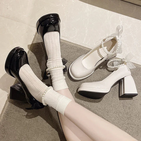 Sonicelife 2024 New Silk Wedding Party Women Pumps Sandals Punk Style Platform Buckle Strap Thick Square High Heels Shoes