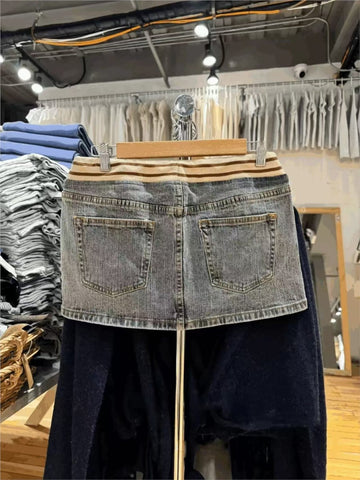 Sonicelife Vintage Denim Mini Cargo Skirts Women New Casual Slim Sexy Low Rise Drawstring Skirt American Retro Sweet Preppy Style Y2K Falda