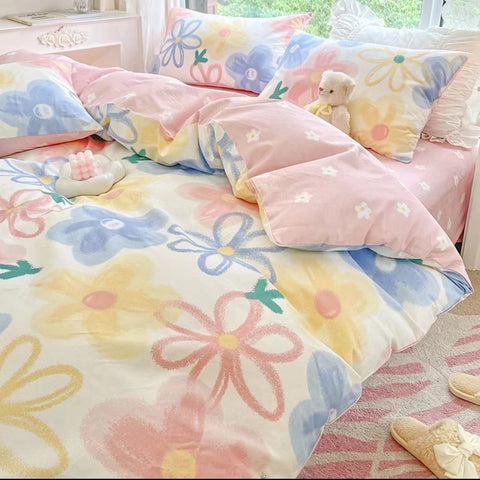 Sonicelife Nordic Yellow Solid Color Bedding Set Flat Bed Sheet Duvet Cover Single Double Full Queen King Bedclothes Ins Pure Bedroom Linen