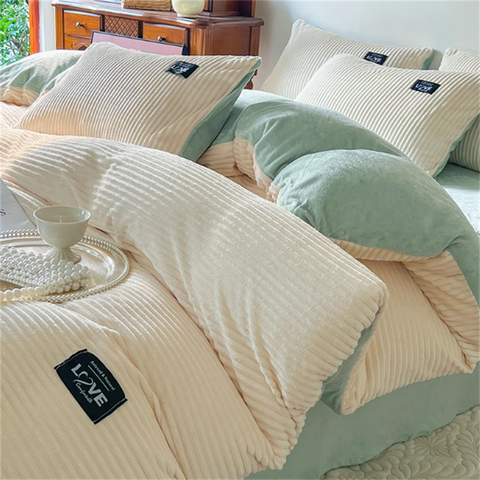 Sonicelife Milk Velvet Four-Piece Bedding Set Winter Coral Velvet Double-Sided Plush Quilt Cover Farai Velvet Winter Bedding Set