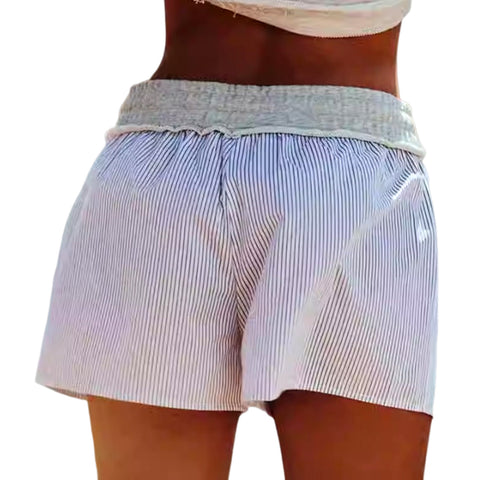 Sonicelife Women's Striped Shorts with Elastic High Waisted Design Fashionable and Versatile Short Pants New