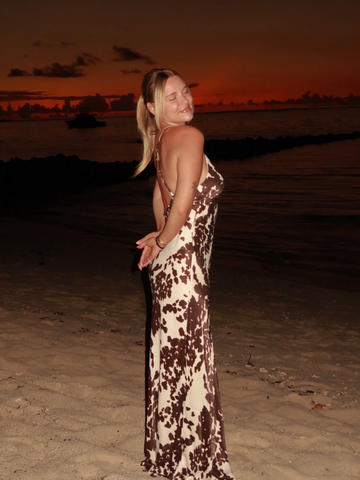 Sonicelife Women Sexy V Neck Sling Long Dress Vintage Contrasting Printing Open Back Mesh Maxi Beach Dresses New Summer Holiday Wear 2025