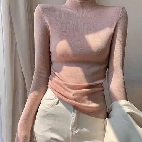 Sonicelife Turtleneck Sweater Women Fashion New Stretch Basic Tops Knitted Pullovers Long Sleeve Bottoming Jumper Ladies Sweater New