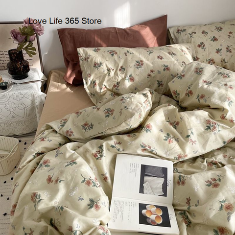 Sonicelife Floral Bedding Set Skin Friendly Nordic Style Duvet Cover With Pillowcases INS Flat Bed Sheet Soft Polyester Comforter Sets
