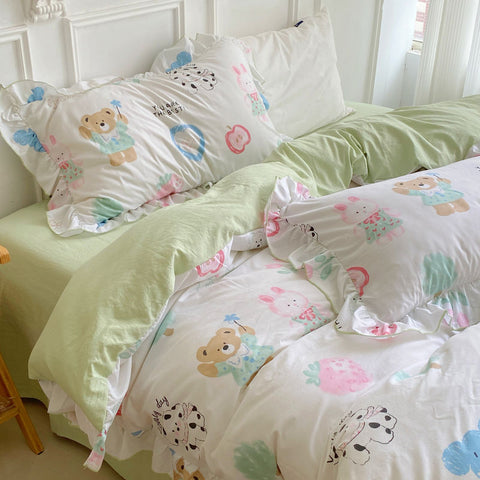 Sonicelife Summer Ins Bedding Set No Filler Princess Ruffles Single Full Queen Size Duvet Cover Flat Sheet Pillowcase Home Textile