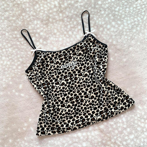 Sonicelife Y2K Harajuku Style Fashion Leopard Letter Print Women's Camisole Top Sexy Slim Chic Hot Girls Vintage Crop Top Gothic Streetwear