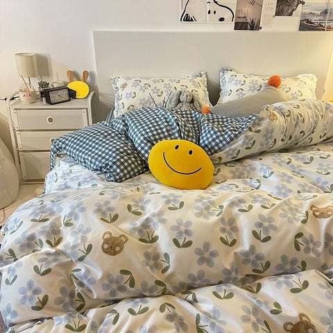 Sonicelife Ins Diamond Lattice Bedding Set Fashion Design Quilt Cover Solid Flat Sheet Queen Double Full Size With Pillowcases Home Textile