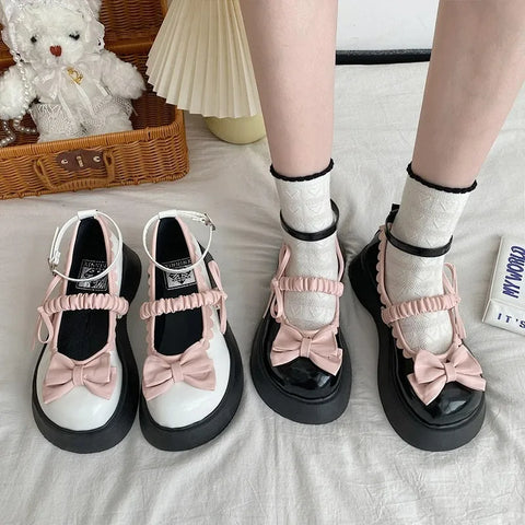 Sonicelife Shoes Woman Flats All-Match Oxfords Bow-Knot Clogs Platform Dress Comfortable New Leather Butterfly Summer Creepers Nurse Butter