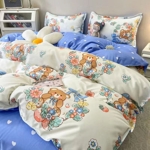 Sonicelife Cute Bedding Set Fashion Single Double Size Flat Sheet Duvet Cover Pillowcase Soft Microfiber Boys Girls Bed Linen