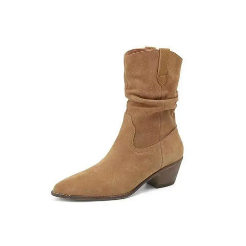 Sonicelife 2025 New Mid-Calf Women's Boots Fashion Slip-on Modern Boots  Hot Sale Round Toe Square Heel Shoes