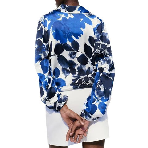 Sonicelife Flower Printed Silk Shirt for Women, Satin Texture, Casual Versatile, Single Breasted, Long Sleeved Top, New Fashion