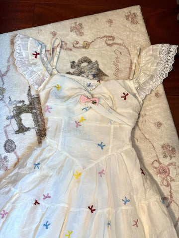 Sonicelife Summer Y2k Dresses Women Clothes Sweet Girl Cute White Korea Slim 2000s Lace Bow Short Dress Kawaii Harajuku Femme Gothic Dress