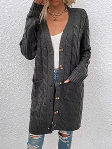 christmas outfit Sonicelife Urban Simple Loose Buttoned Solid Color Jacquard Cardigan Coat