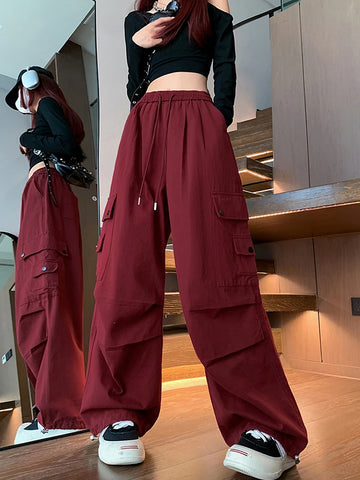 Sonicelife Loose Women Cargo Pants Casual Pockets Pink Student Trousers Y2k Fall 90S Streetwear Female Pants New