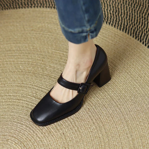 Sonicelife New Fashion Spring Autumn Pumps Women High Heels Shoes Chunky Heels Buckle Loafers Platform Black Brown Retro Heels Women Shoes