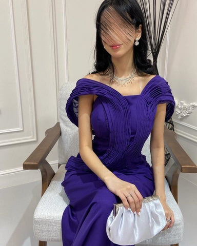 Sonicelife Customized Exquisite Formal Jersey Pleat Ruched Draped Straight Off-the-shoulder Long Dresses Bespoke Occasion Dresses Fashion (PRE-ORDER)