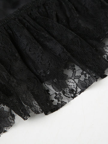 Sonicelife Harajuku Y2k Pu Cake Skirt Women Dark Gothic Cyber Punk Streetwear Hotsweet Lace Patchwork Low Waist Skirt Without Belt