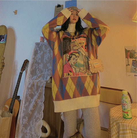 christmas outfit Sonicelife Y2K Harajuku Turtleneck Knit Oversize Warm Long Sweater