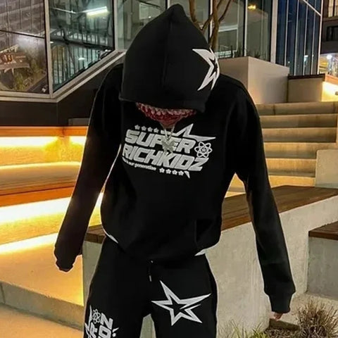 Sonicelife Harajuku y2k tops Men Tracksuit Hooded Pullover + Sweatpants Sports Suit woman Casual High Street Sportswear 90s Streetwear Sets