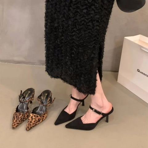 Sonicelife New Leopard Slippers Shoes Women Slides Sandals Female Footwear Slingbacks Mules Ladies High Heels 2024 Sandals Pumps Shoes