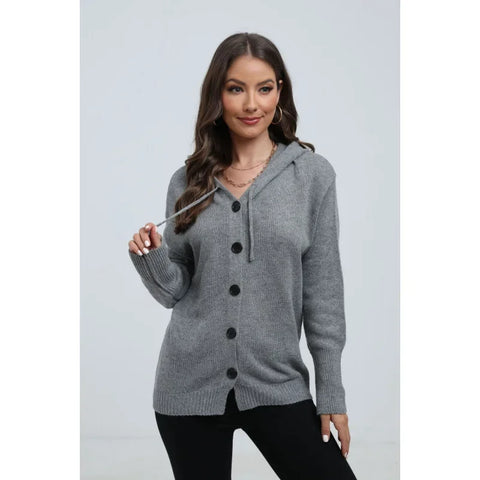 christmas outfit Sonicelife Women's Hooded Single-breasted Knitted Cardigan Jacket Solid Color Sweater 2025 Autumn/winter New Style Pullover