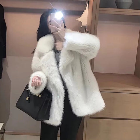 christmas outfit Sonicelife Spring Winter Loose Casual Thick Warm Soft Hairy Shaggy Faux Fur Coat Women Luxury Fluffy Jacket Furry Cardigan 2025