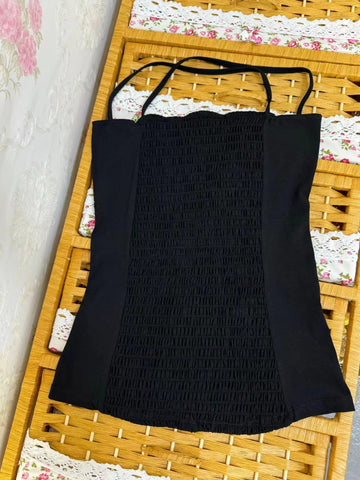Sonicelife Summer Y2k Subculture Punk Vintage Fake Two Piece Halter Tops Women Sexy Gothic American Retro Casual Chic Wrap Black Chest Vset