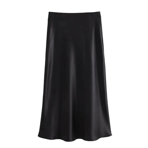 Sonicelife Ladies Satin Skirt Women High Waist Long Skirts For Women Spring Summer Black Midi Skirt Office Lady Elegant Women's Skirts