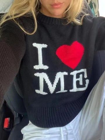 Sonicelife-Love Me Black Pullover Sweater