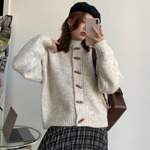 christmas outfit Sonicelife Gentle knitted sweater women's coat artistic retro round neck lazy style cardigan autumn and winter top women clothing y2k tops