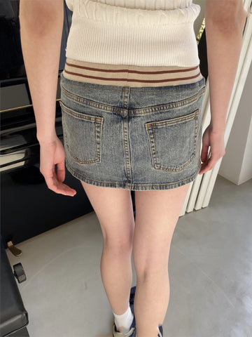 Sonicelife Vintage Denim Mini Cargo Skirts Women New Casual Slim Sexy Low Rise Drawstring Skirt American Retro Sweet Preppy Style Y2K Falda