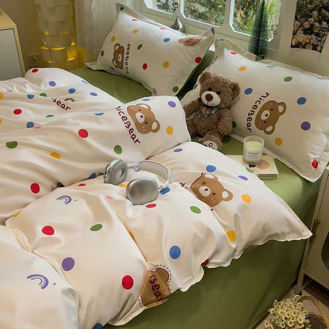 Sonicelife Cute Dog Bedding Set No Filler Girls Boys Single Queen Size Duvet Cover Flat Sheet Pillowcase Floral Cartoon Home Bed Linens