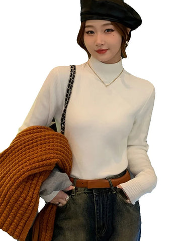 Black Friday Sonicelife Korean Solid Plush Turtleneck Sweaters Women Casual Slim Fit Thick Pullover Sweater Female Winter Fashion Warm Simple Tops