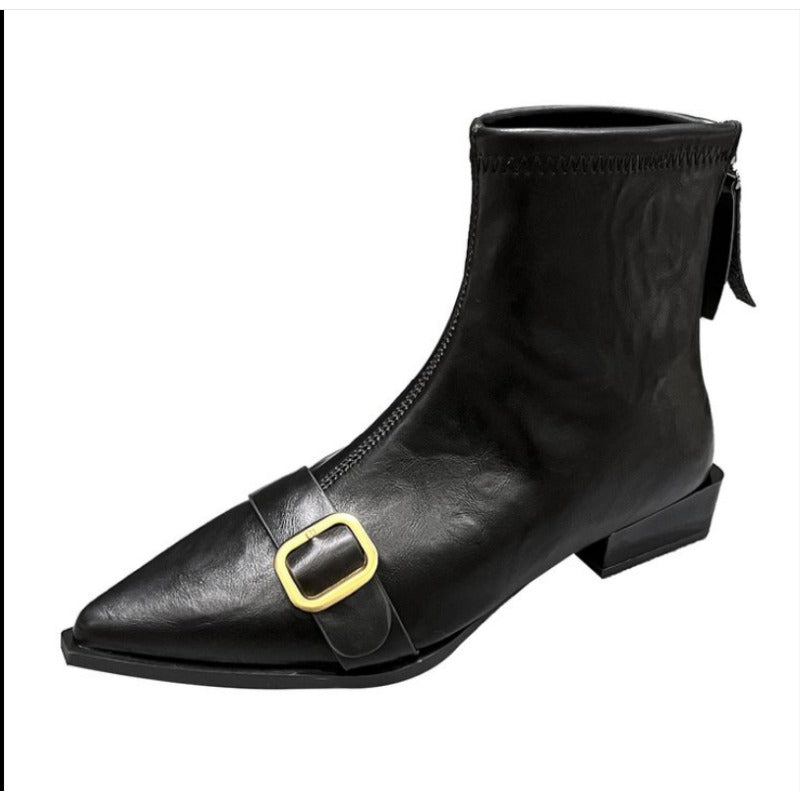 Sonicelife Footwear Black Short Shoes for Women Elegant with Low Heels Booties Work Female Ankle Boots Pointed Toe Designer Luxury Autumn