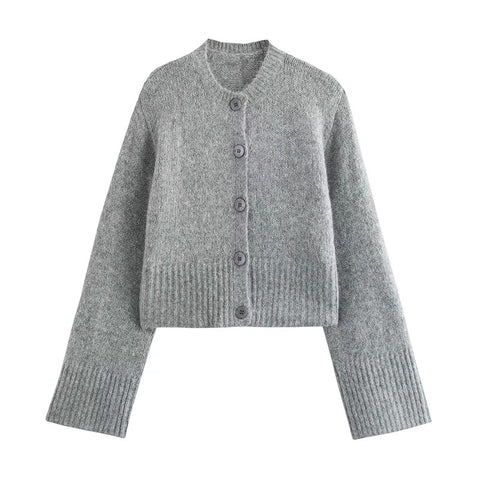 Black Friday Sonicelife Retro Knitted O-neck Short Cardigan Women Casual Loose Gray Single Breasted Sweaters Female Elegant Autumn Chic Base Knitwear