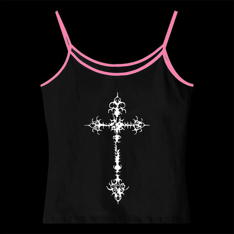 Sonicelife Y2K Gothic Grunge Punk Aesthetic Print Lace Camisole Top Fashion Sexy Sleeveless Slim Chic Crop Top 90s Vintage Rock Women's Tee