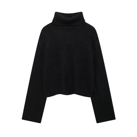 Black Friday Sonicelife Casual Knitted Solid Turtleneck Sweater Women Winter Loose Short Pullover Sweaters Female Autumn Warm Chic Simple Knitwear