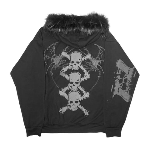 Sonicelife Y2K Goth Ladies Skull Print zipper hoodie Loose street wear American punk hip hop fashion plush patchwork caps for men and women