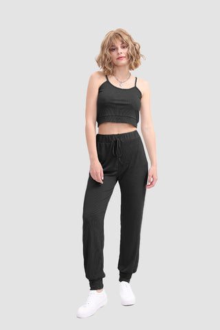 Sonicelife-Crop Cami Knit Top & Drawstring Waist Pants