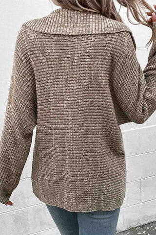 Sonicelife Khaki Lapel Long Sleeve Sweater