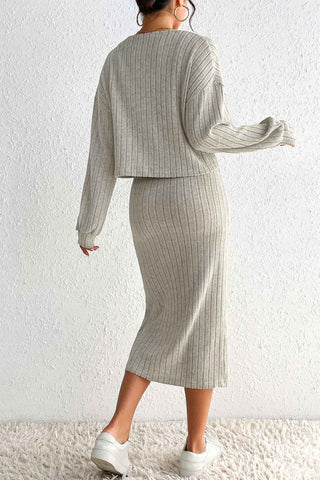 Sonicelife-Long Sleeve Cami Dress Cardigan knitted Set