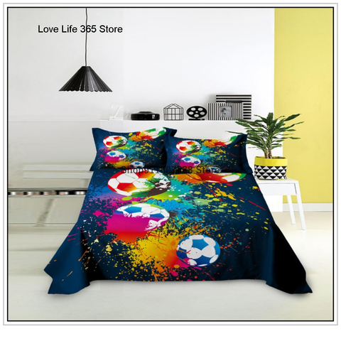 Sonicelife Kids Football Bed Sheet Set Sport Game Soccer Printing Bedding ForBoys Soft Polyester Bed Flat Sheet With Pillowcase