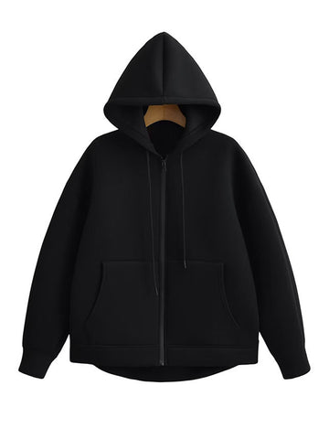 Black Friday Sonicelife Casual Solid Zipper Hoodies Women Loose Drawstring Pockets Thick Sweatshirt Jackets Female Autumn Fashion Simple Outwear