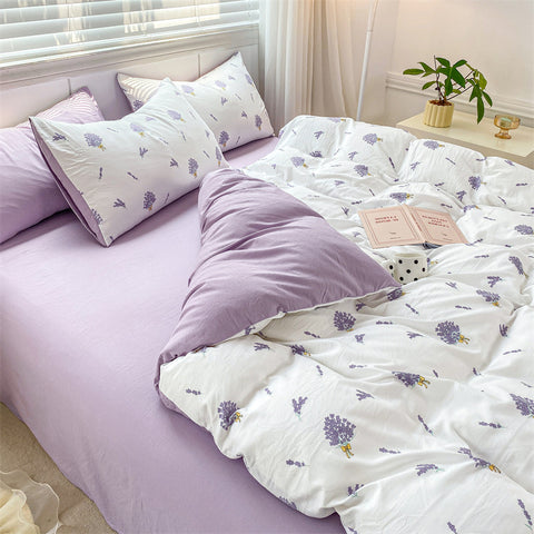 Sonicelife Ins Style Cherry Duvet Cover Set No Filling Bed Sheet Pillowcases Soft Washed Cotton Floral Single Double Size New Bedding Kit