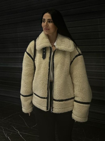 christmas outfit Sonicelife Fashion Contrast Spliced Zipper Lapel Lamb Wool Jacket Women's Chic Casual Thick Warm Long Sleeve Coat Ladies Chic Outwear 2024