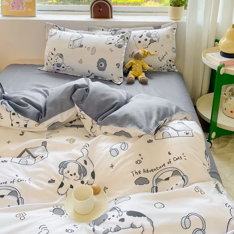 Sonicelife Kids Bedding Set Cute Girls Boys Full Queen Size Duvet Cover Flat Sheet Pillowcase No Filler Kawaii New Design Home Bed Linens